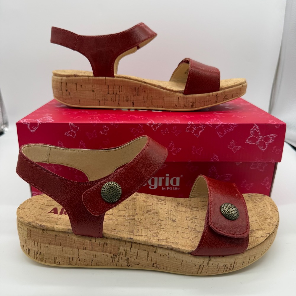 Alegria Marta Garnet Red Leather Wedge Sandals MTA-6107 Comfort Size 39 9 New